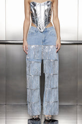 Ajamu Payetli Düz Kot